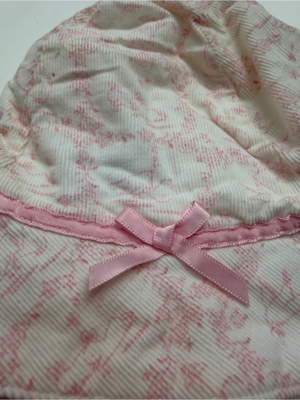 Vintage Y2K 2002 Gymboree Pink White Floral Ribbon Corduroy Bucket Hat - Picture 2 of 3